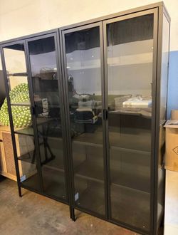 71”H Glass Display Cabinet with LED Lights, 5-Tier Curio Cabinet with Glass Doors, Metal Display Case with Adjustable Shelves, Display Cabinet for Col