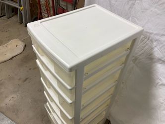 White plastic drawer unit on casters
