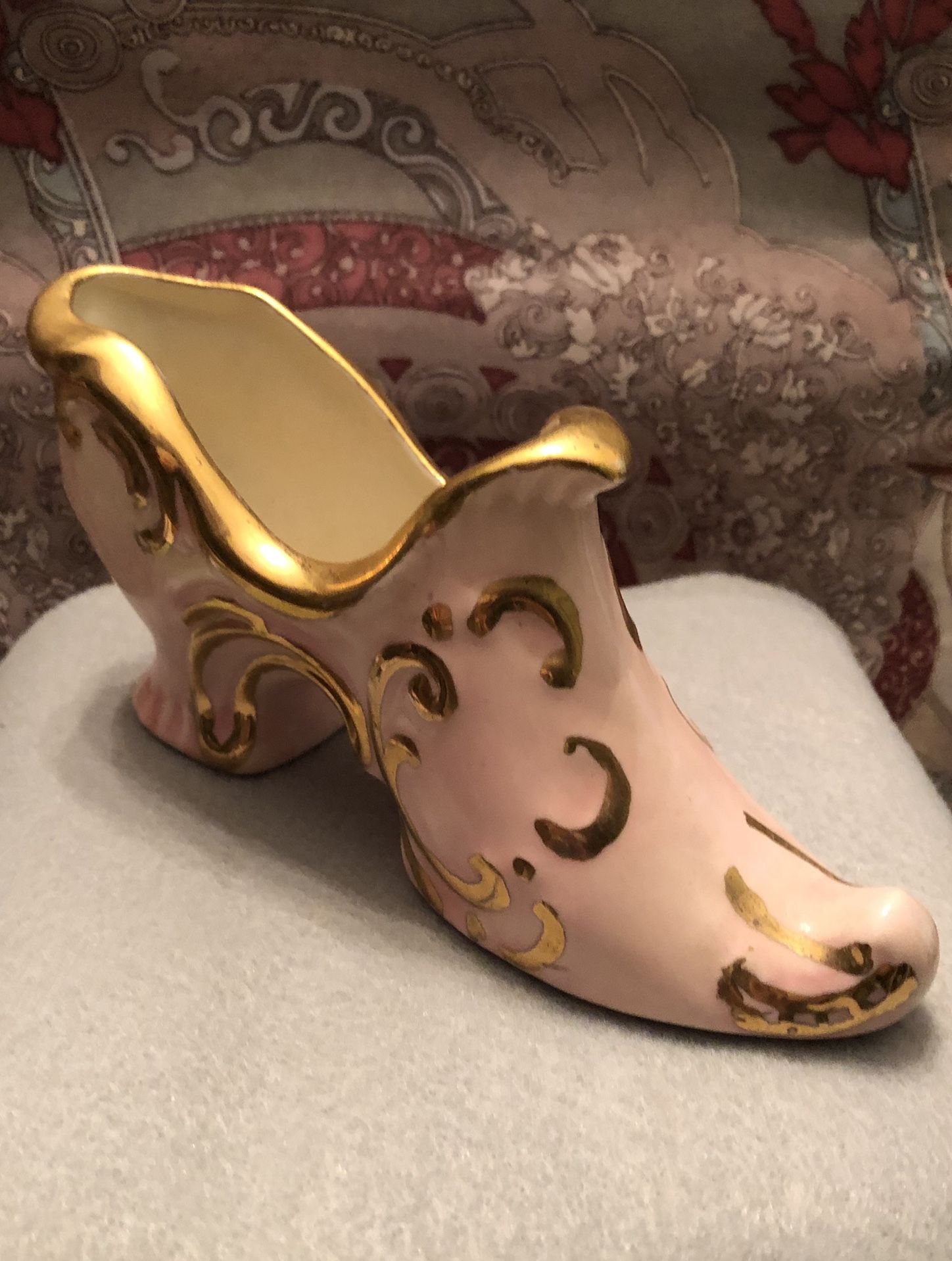 Vintage Glass Shoe - Pink And Gold