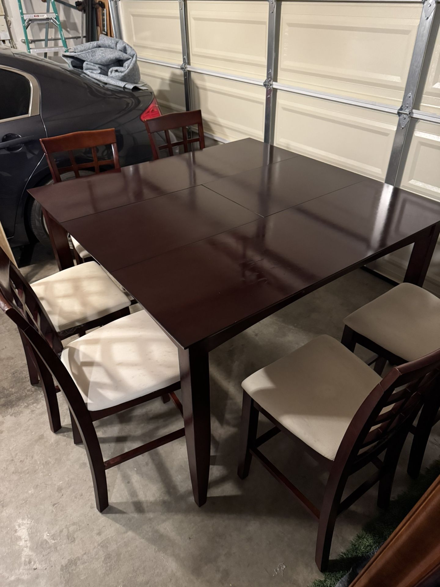dining room table built in leaf six high chairs $200 small sofa brand new $80 full size bed under storage New $150 new king bed $250 Area, Rugs 12x12
