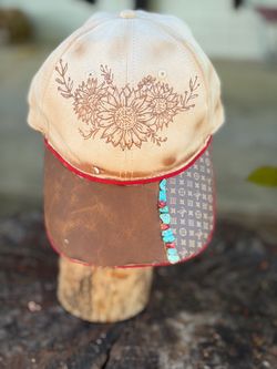 Hand burned adjustable ball cap