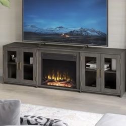 NEW Fireplace TV Stand W/ USB Charging Ports Fits Up to 80 Inch TV, 80 In Wooden Electric Fireplace TV Stand !