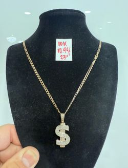 10K Solid Gold Chain and Diamonds 💎 Pendant 10.4Gr 23 Inches Long
