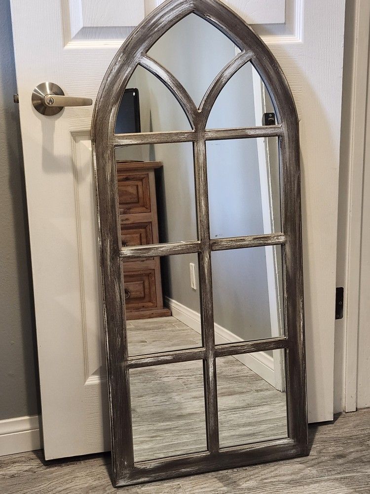 Rustic Arched Window Framed Mirror 