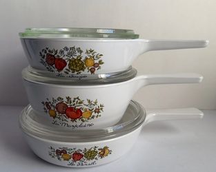 Vintage Corning Ware Spice o’ Life 3-Piece Skillet Menuette Set with Lids