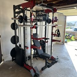 Smith Machine 200 | Adjustable Bench | 245lb Cast Iron Olympic Weights | 7ft Olympic Bar | Fitness | Gym Equipment | FREE DELIVERY/INSTALLATION 🚚 🛠️