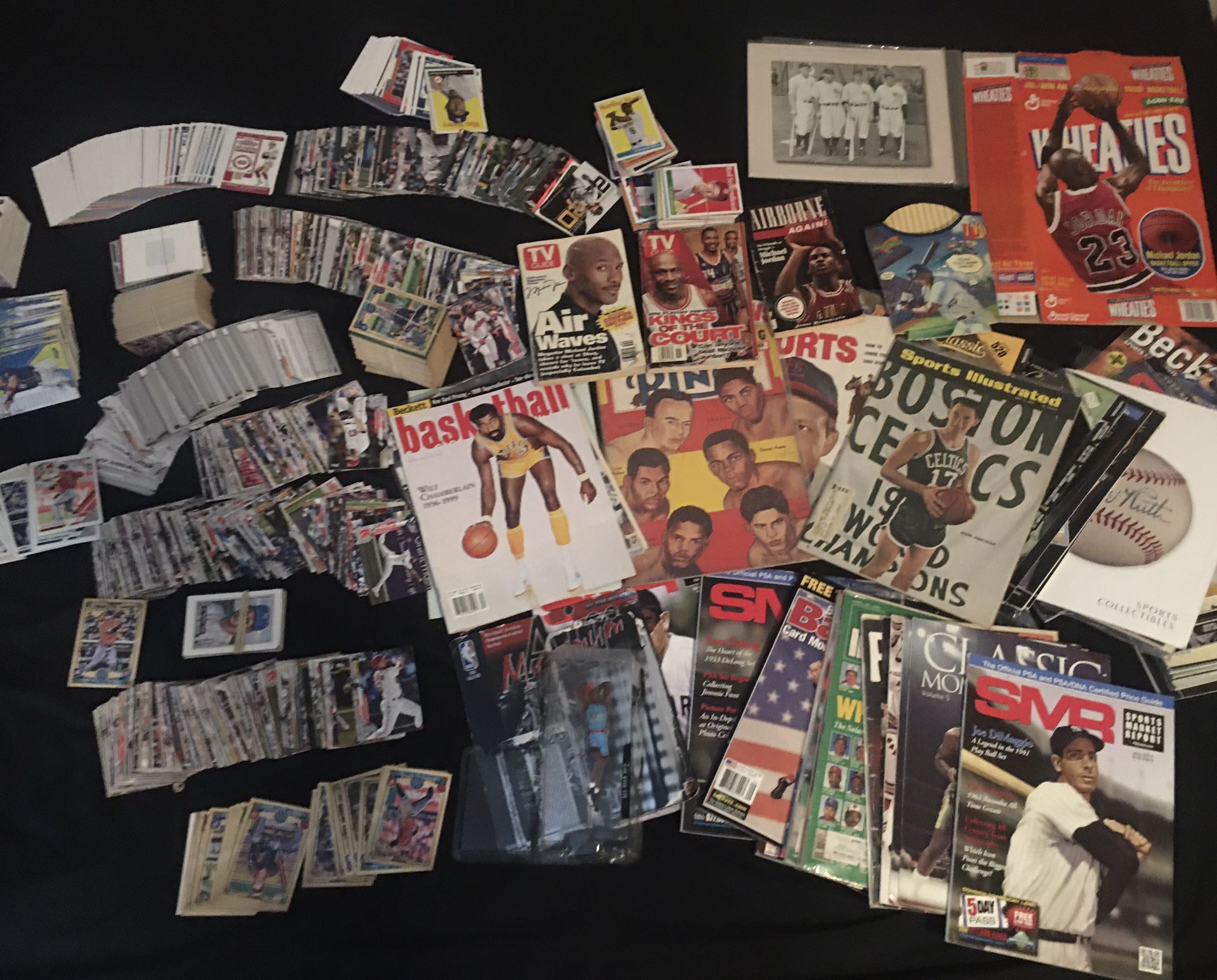 Huge sports memorabilia lot cards magazines yankees modern wheaties jordan vintage baseball basketball topps optic contenders