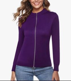 Purple Long Sleeve Knitted Zip Up Sweater Cardigan small.   (T)