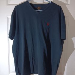 Black Polo T- Shirt Red Horse V Neck Used Men's Shirt.