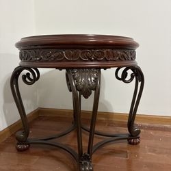 Round Wooden Top Accent Table with Metal Base