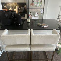 Bar Stools - Beige Velvet w/ Gold Legs