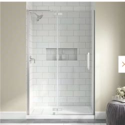  Home Decorators Collection - Delaney 46 1/4 in. - 48 in. W x 74 in. H Pivot Frameless Shower Door in Brushed Nickel Finish with Clear Glass Home Deco
