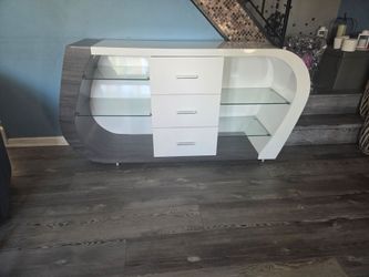 Global Furniture Wood/Glass Buffet Dining Room server w/3 Drawers in White/Gray