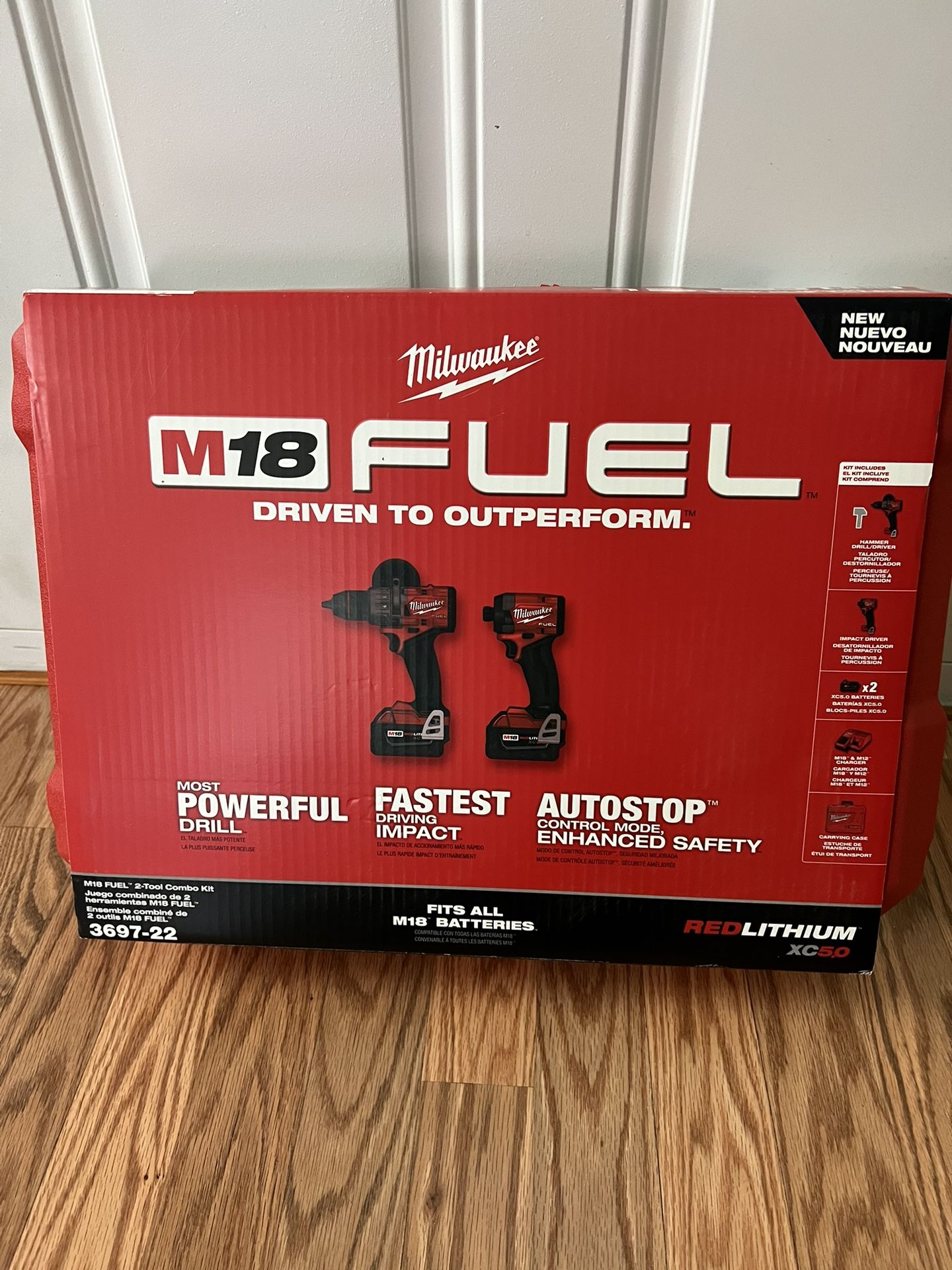 Milwaukee M18 FUEL 18V Lithium-Ion Brushless Cordless Hammer Drill And Impact Driver Combo Kit With Two 5.0Ah Batteries , Charger, Hard Case.