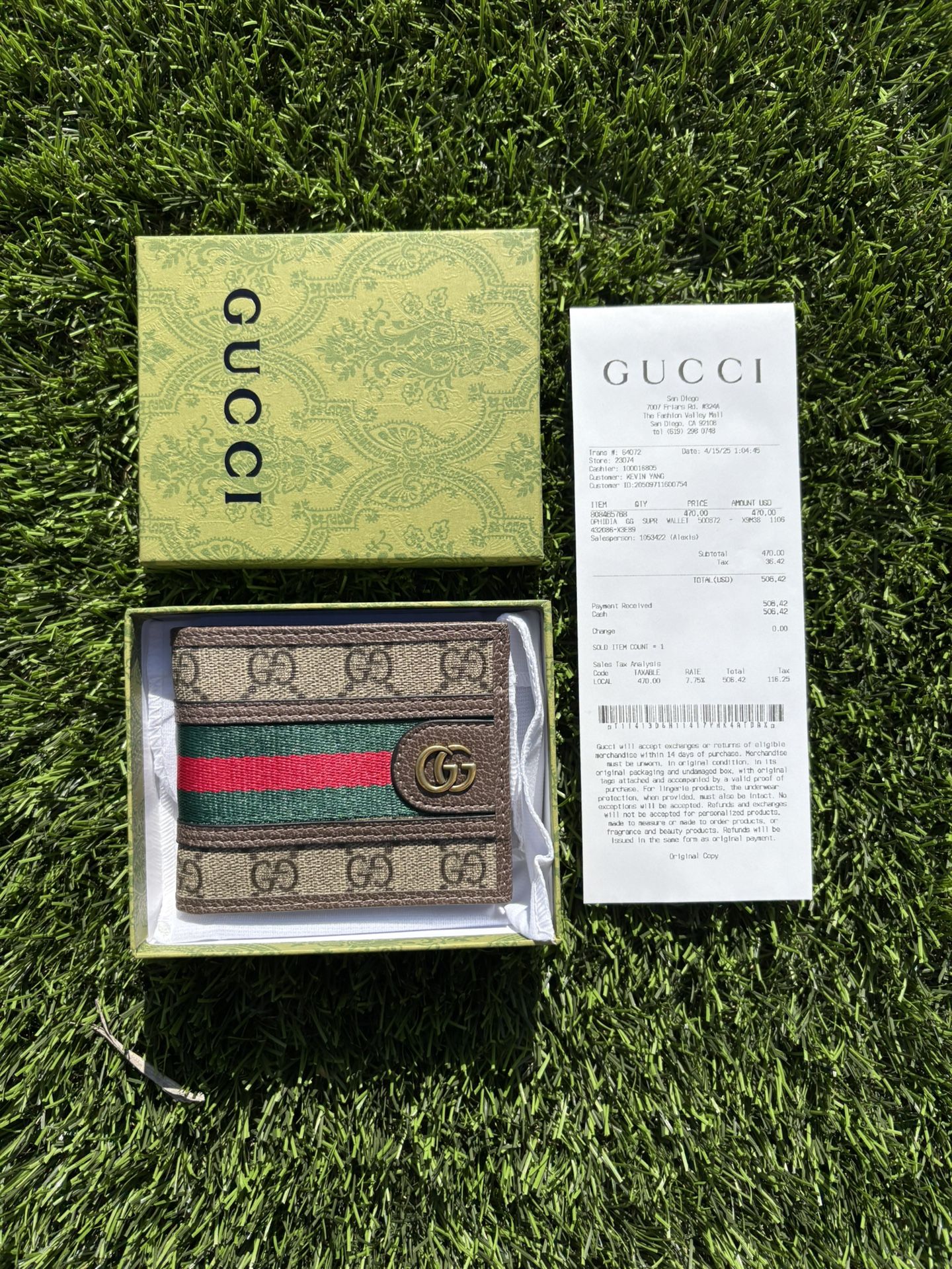 Gucci Supreme Ophidia Wallet Brown Leather With Stripes WITH BOX