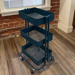 Dark Teal 3-Tier Rolling Cart – Excellent Condition!