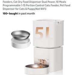 5L/21 Cups Automatic Cat Feeder, Timed Automatic Pet Feeders, Cat Dry Food Dispenser Dual Power, 10 Meals Programmable 1-15 Portion Control Cats Feede
