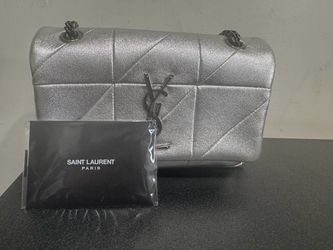 Saint Laurent Paris Silver Quilted Chain Shoulder Bag
