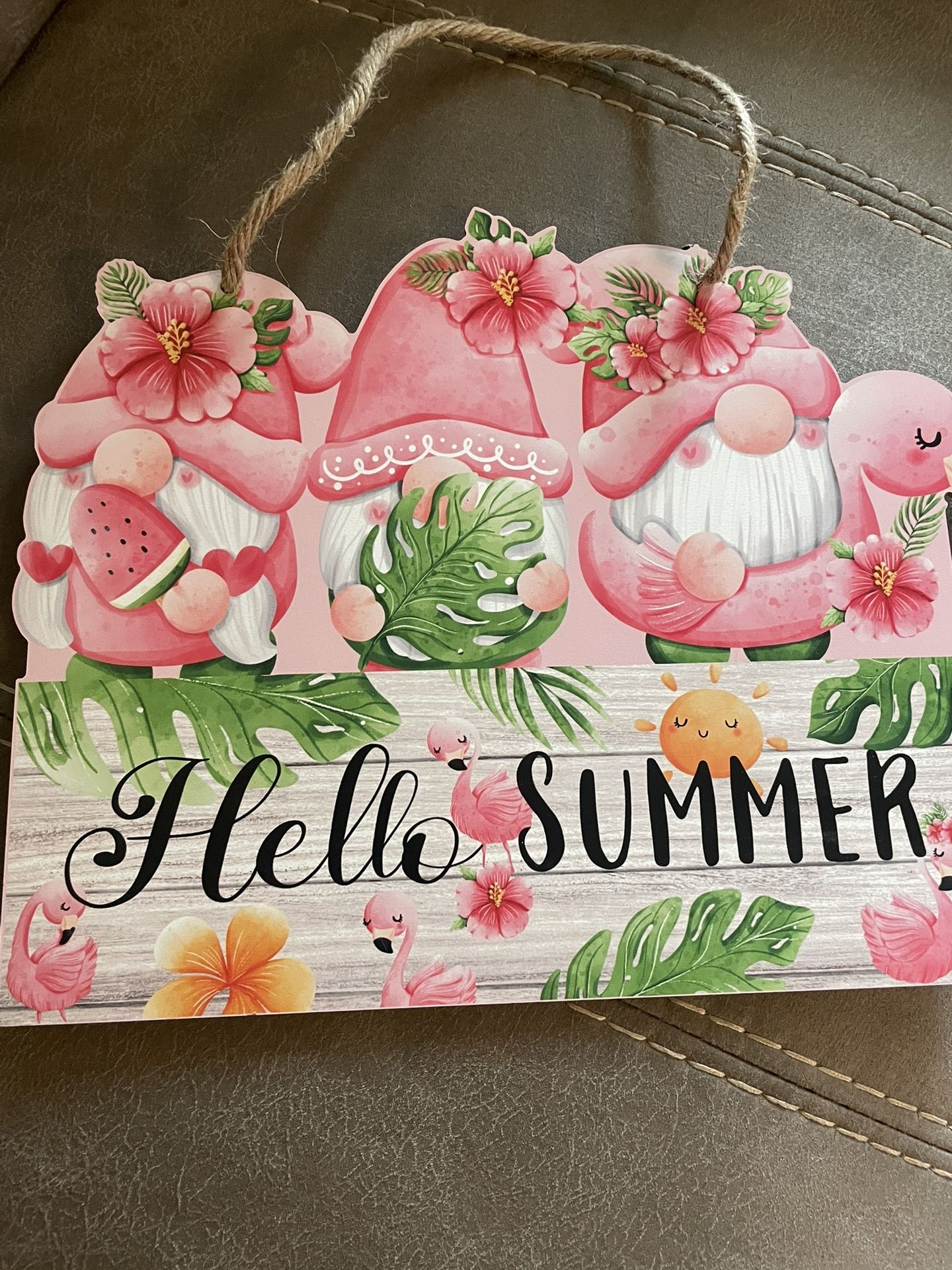 New Summer Flamingo/Gnome Welcome Door Sign Deco