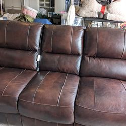 Brown Leather Reclining Sofa
