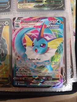 Vaporein Vmax, was 150 but I lowered it to 100 cause of damage on card