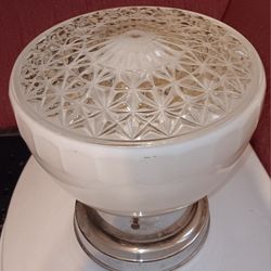 Vintage Art Deco Prisnatie And Milk Glass Hanging Ceiling Light Glass Globe 