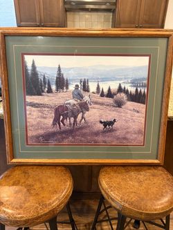 John Ralph Schnurrenberger Framed Western Art Print "Riding Home" - Solid Oak Frame