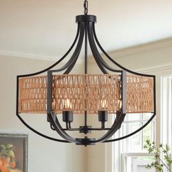 Modern Large Rattan Farmhouse Chandelier25.6” New