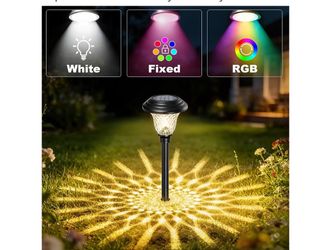 BEAU JARDIN 8 Pack Solar Pathway Lights White+Color Changing Stainless Steel 3 Mode