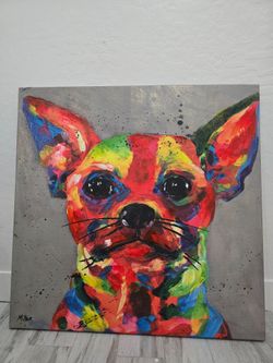 Miller Signed Colorful Chihuahua Canvas Painting