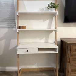 🩵Freestanding Ladder Desk With Drawer, Natural Maple/White color (AVAILABLE)