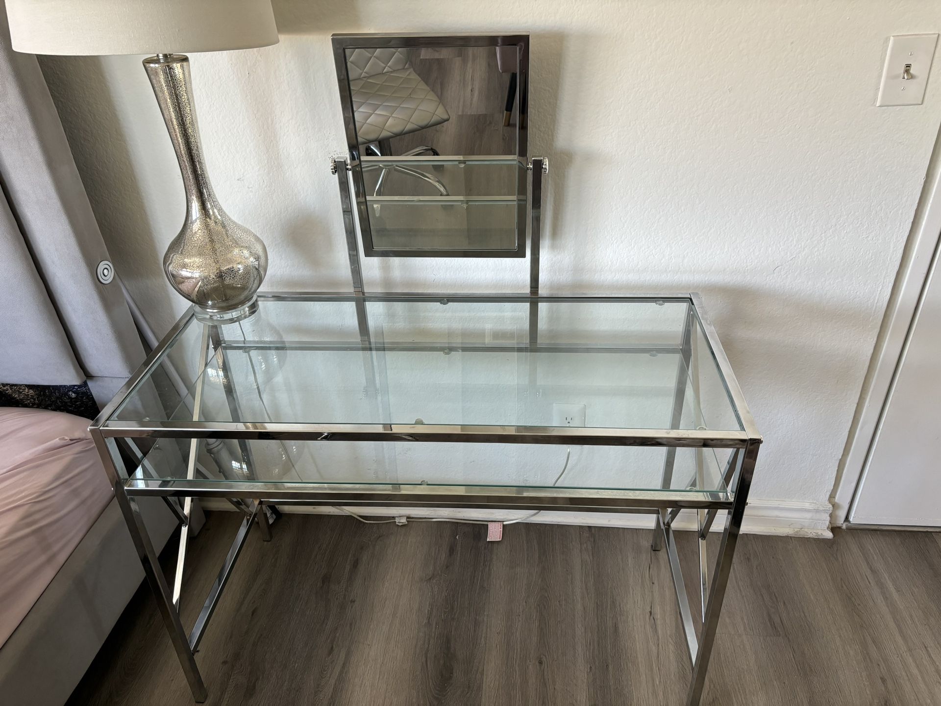 Glass Vanity w/ Rolling Chair