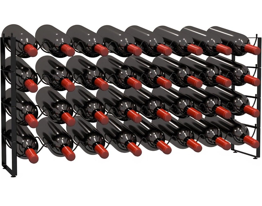 TONLEA 4 Tier Wine Rack, 32 Bottle Storage, Stackable Wine Rack for Cabinet Pantry (Dark Black)