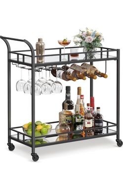 Black metal bar cart with Mirror finish shelves