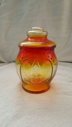 Vintage Amberina Eagle Embossed Jar