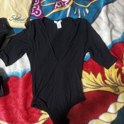 V-neck Black Bodysuit Women 