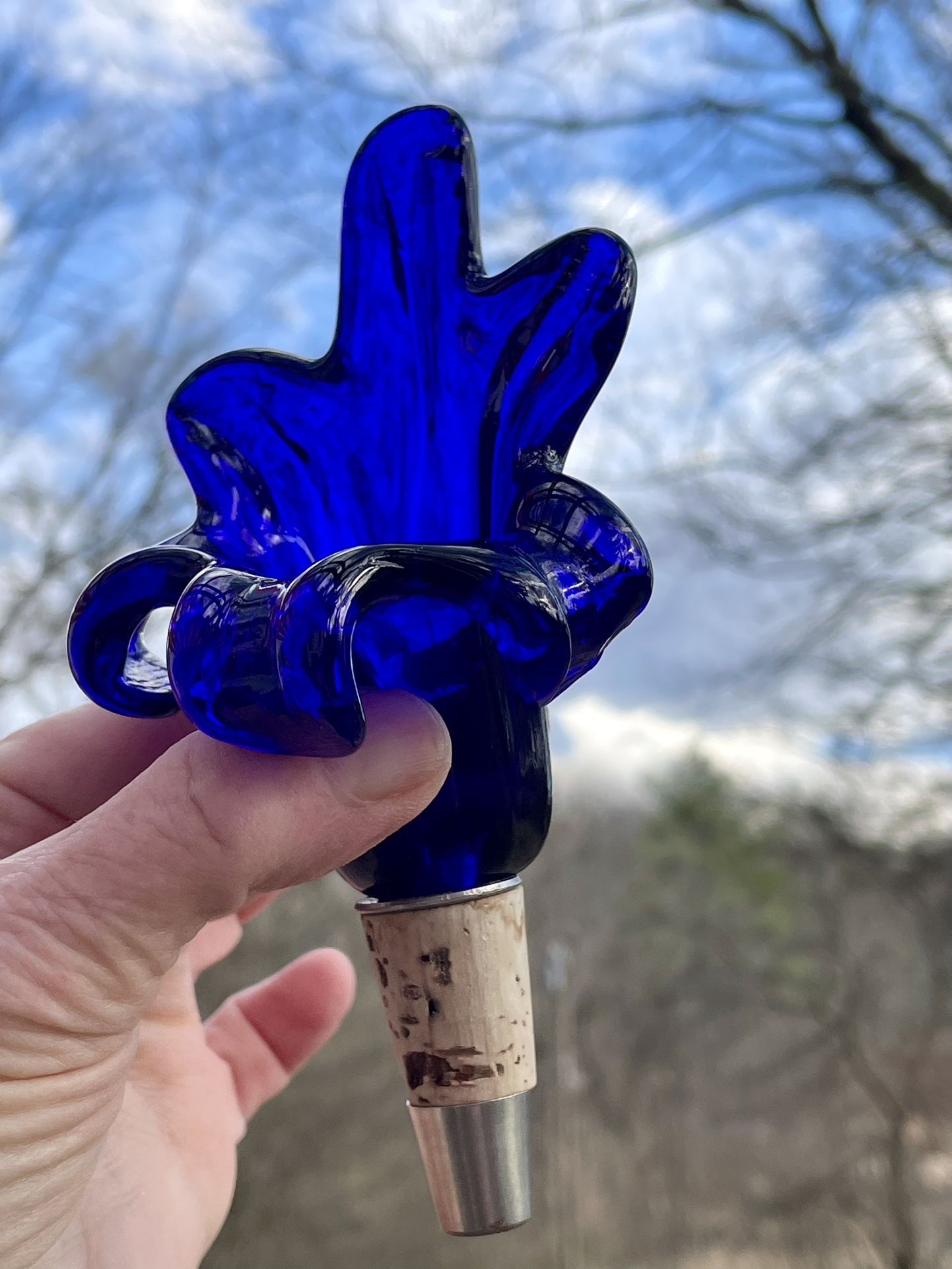 Bombay 4.5” Colbolt BlueFlower Blown Glass Wine Bottle Stopper, Barware