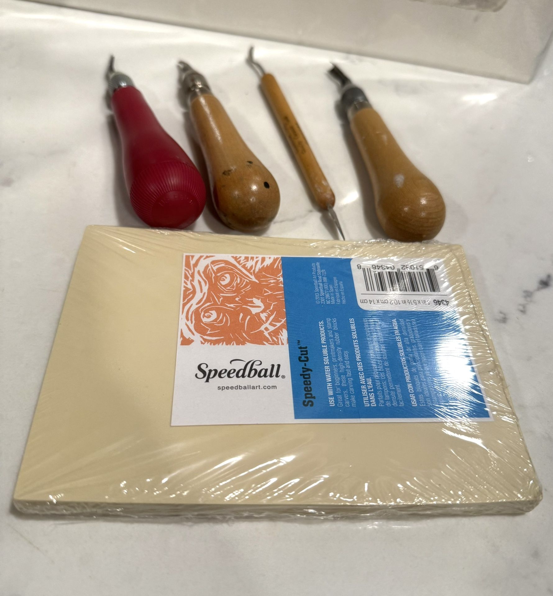Crafting Lino Carving Tools & Speedball 4" x 5.5" Speedy-Cut Block Lot of 5 pieces 