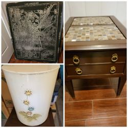 Mid Century Modern MCM Mosaic Tile Sofa End Table Nightstand With Drawer From Italy 