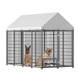 Large Dog Kennel Outdoor Pet Pens Dogs Run Enclosure Animal Hutch Metal Coop Fence with Roof Cover. 7.94'L x 4.13'W x 5.95'H.