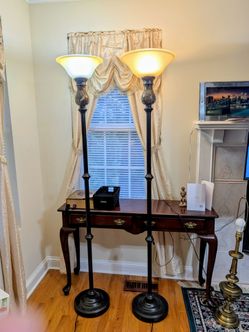 Pair 72" Bronze Torchiere Floor Lamp - Alabaster Glass Shade