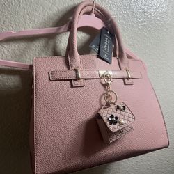 Large Faux Hermes Pink Bag With Mini Keychain 