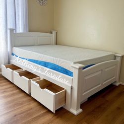 White Full Bed With Foam And Drawers 