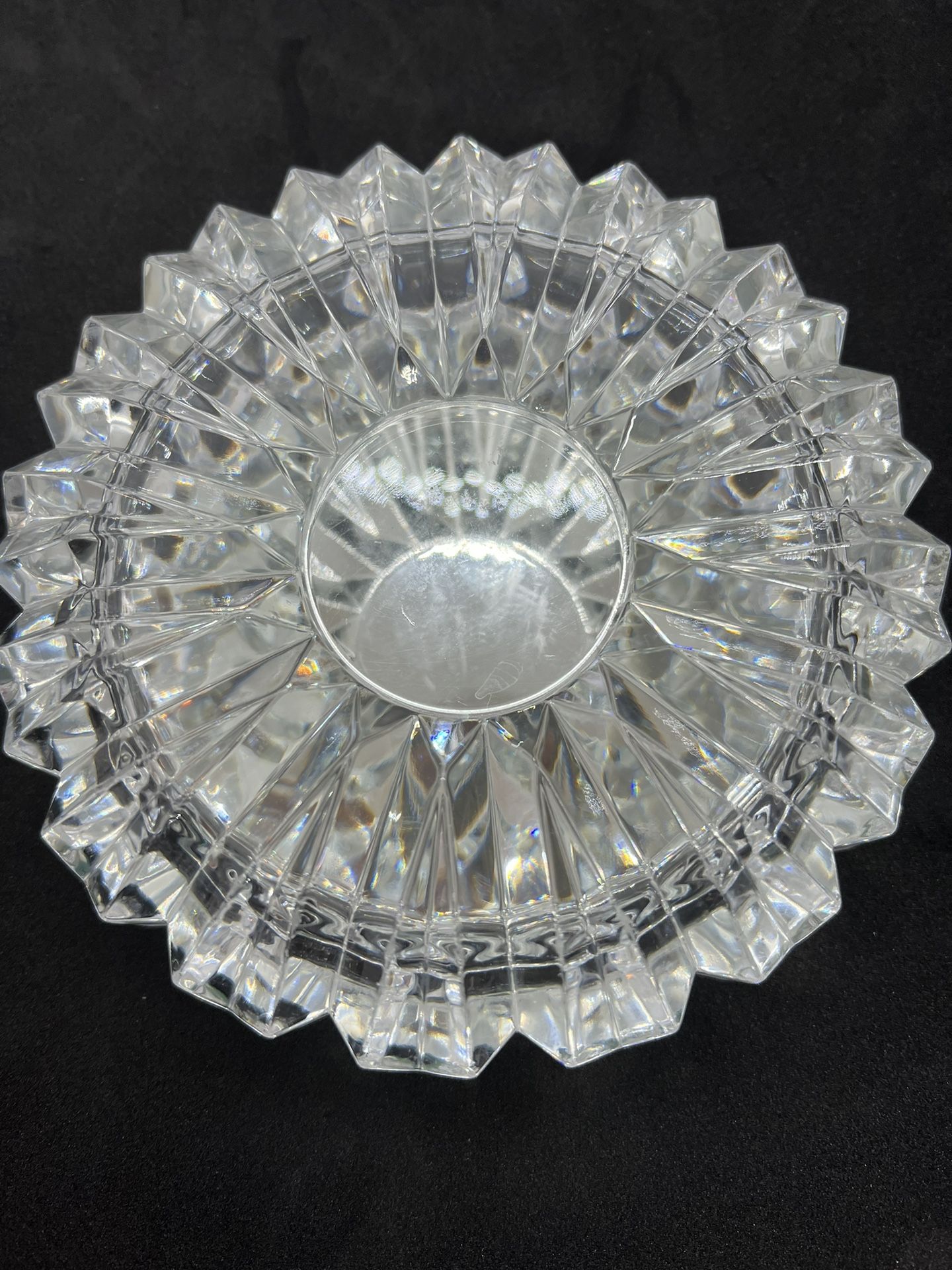Vintage Mikasa Hoya Art Glass Crystal Ashtray Tray 6.5”Wide Diamond Point