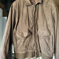 Brown Leather Bomber Jacket