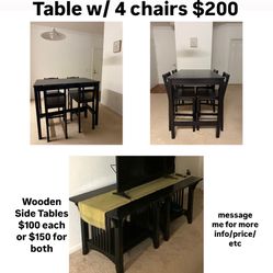 Black Dining Set And Wooden Side Tables