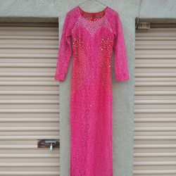 (VINTAGE) LONG PINK GORGEOUS SPLIT DRESS