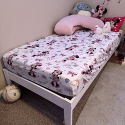 Twin White Bed Frame + Mattress