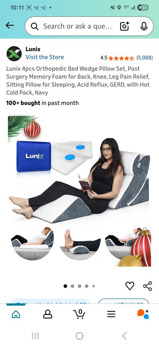 Lunix 4pcs Orthopedic Bed Wedge Pillow Set, Post Surgery Memory Foam for Back, Knee, Leg Pain Relief, Sitting Pillow for Sleeping, Acid Reflux, GERD