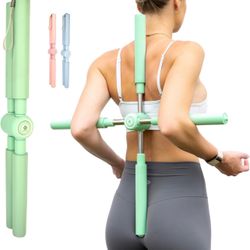 BodyTree Posture Corrector Yoga Cross Stick - Compact Back Straightener for Upper and Lower Back Pain Relief for Men Women - Stretch Pole - Stretcher 
